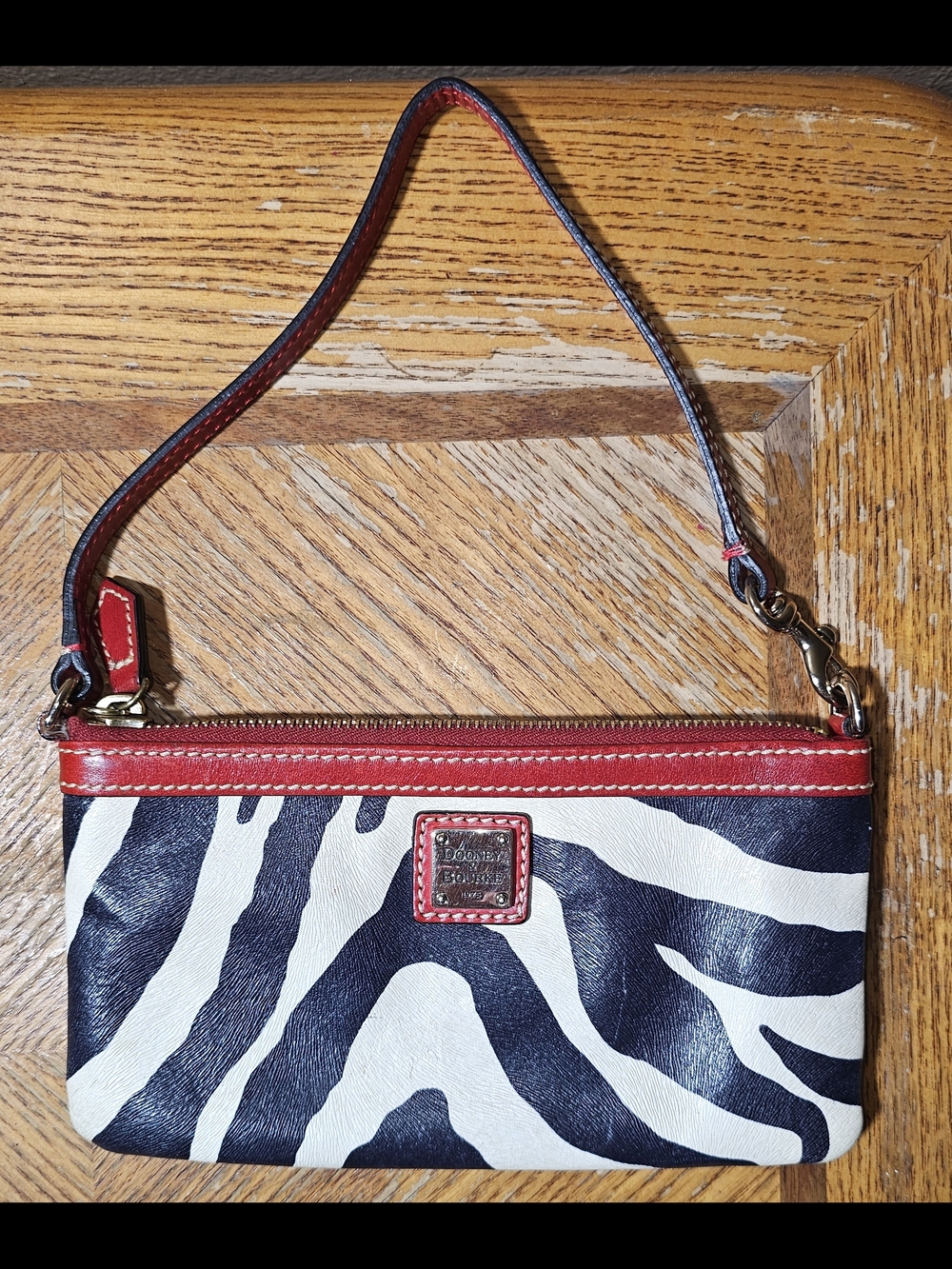 Dooney & Bourke Black, White & Red Zebra Print Wristlet - Picture 4 of 10